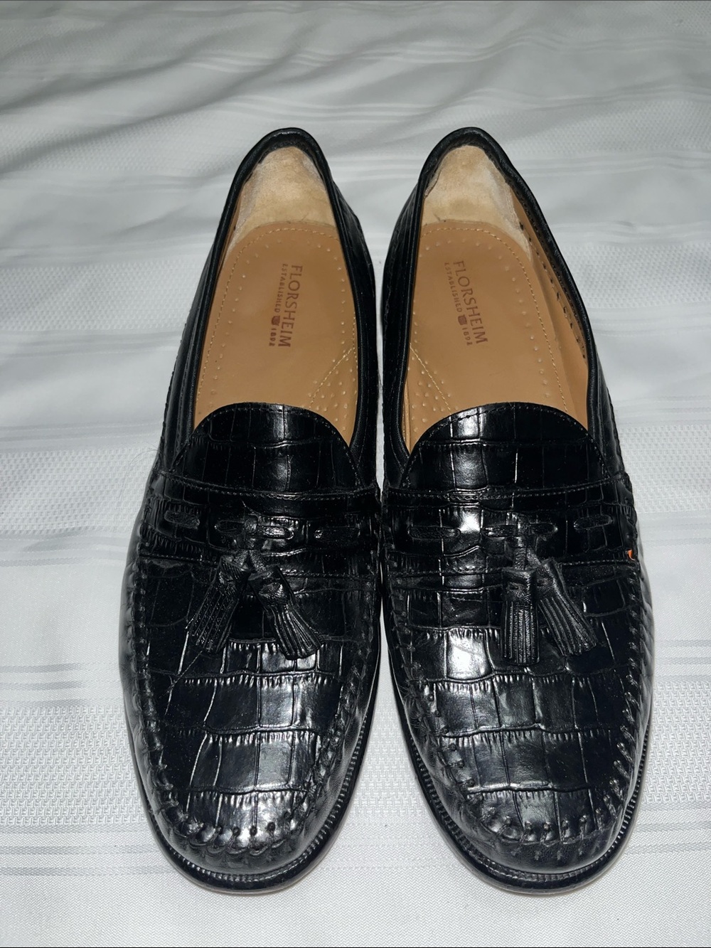 Florsheim Black Croc-Embossed Tassel Loafers